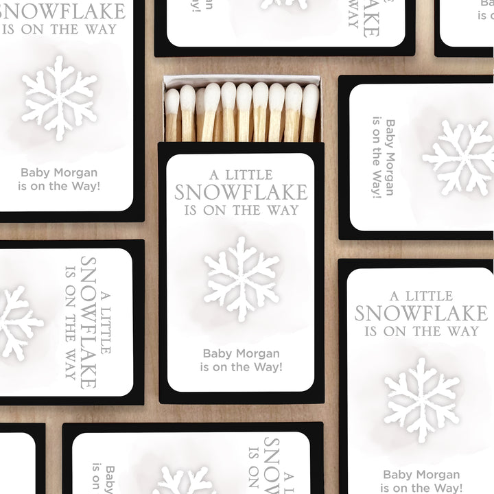 Baby Shower Favor Matches, A Little Snowflake is on the Way, Watercolor Snowflake (Set of 50)