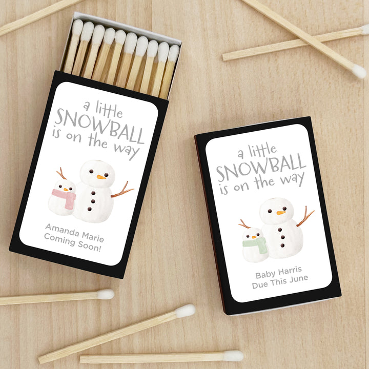 Baby Shower Favor Matches, A Little Snowball is on the Way, Watercolor Snowmen (Set of 50)