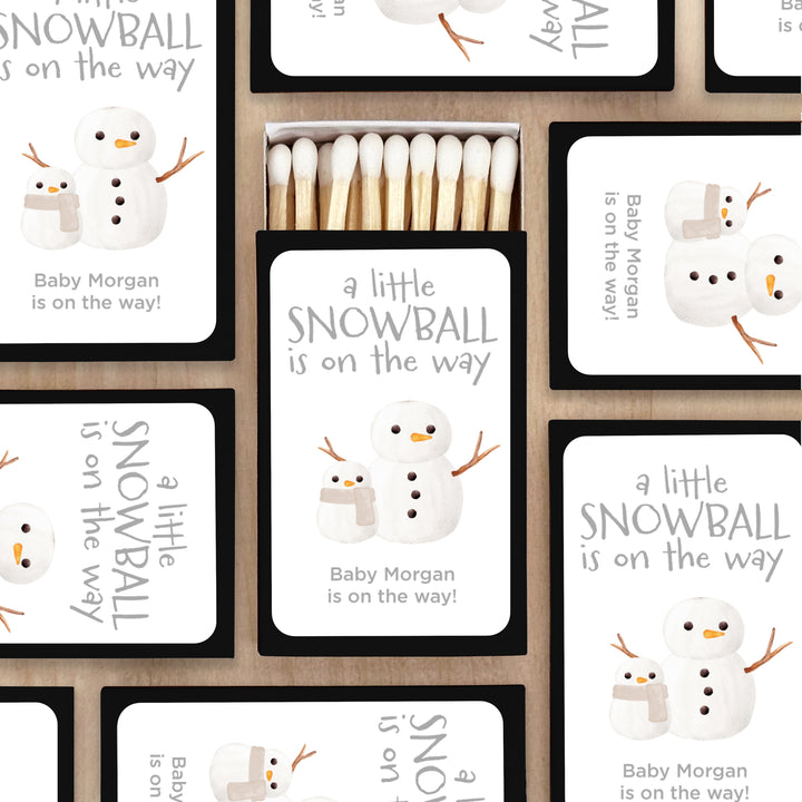 Baby Shower Favor Matches, A Little Snowball is on the Way, Watercolor Snowmen (Set of 50)