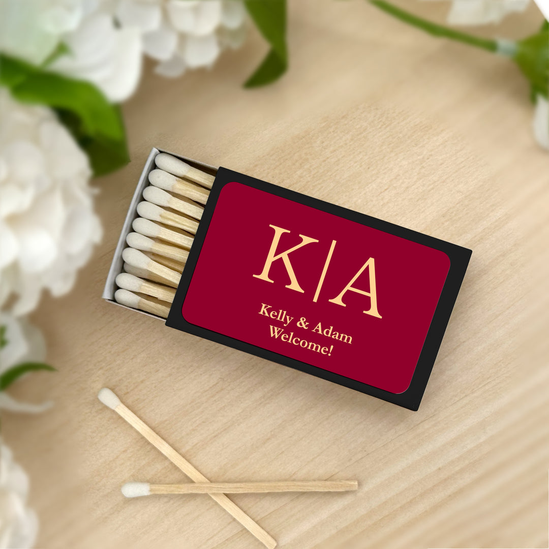 Wedding Favor Matches, Wedding Initials, Gold Monogram (Set of 50)