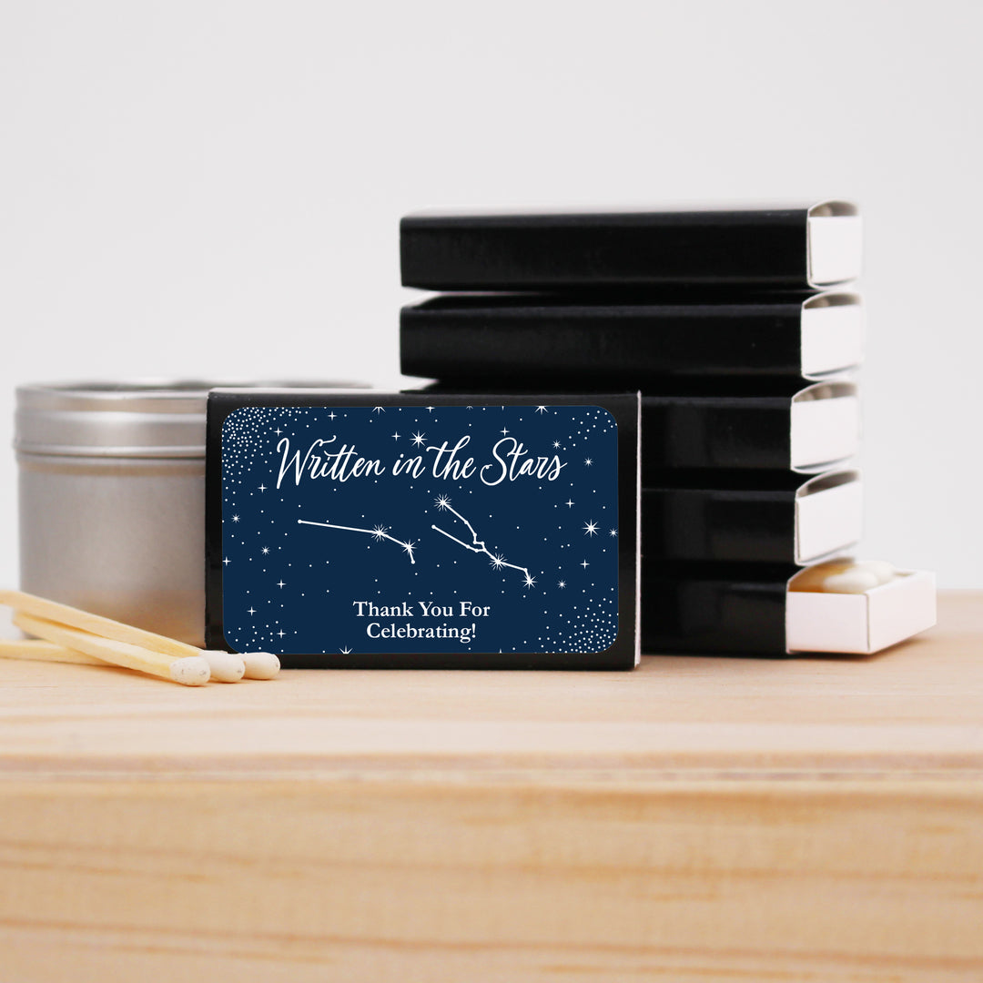 Wedding Favor Matches, Astrology, Constellations, Zodiac Signs, Written in the Stars (Set of 50)