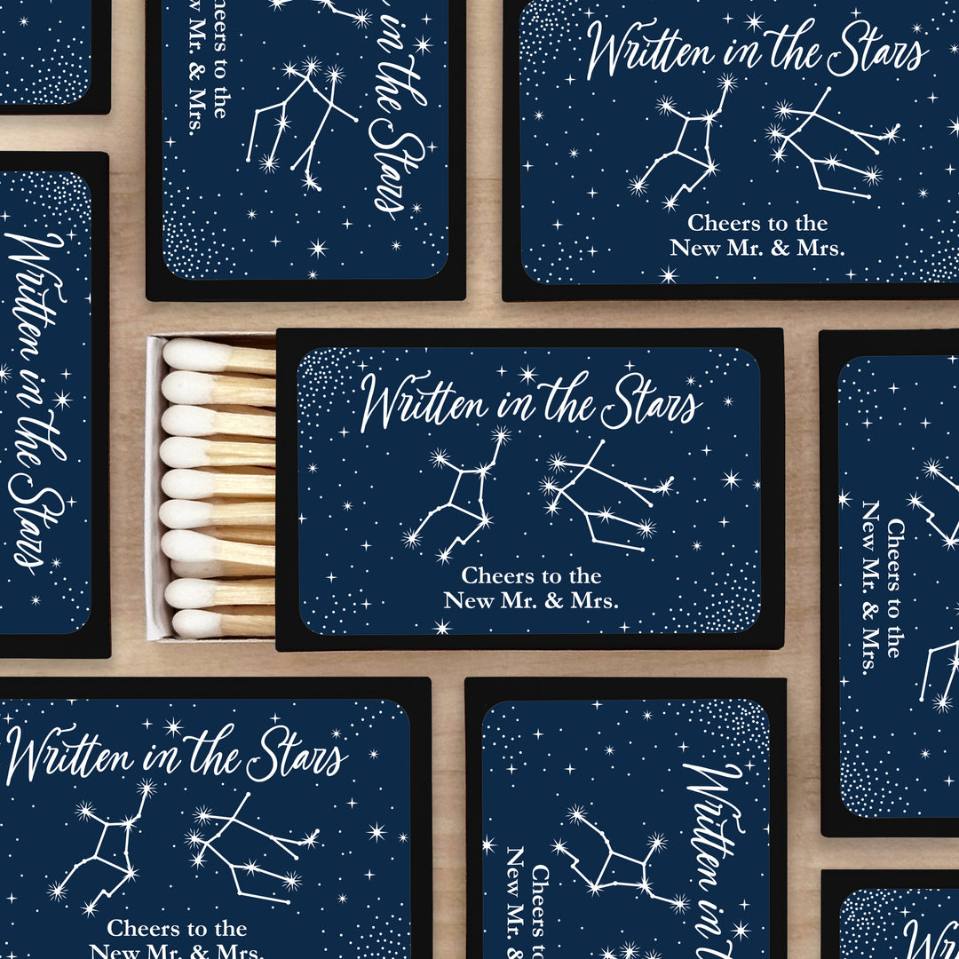 Wedding Favor Matches, Astrology, Constellations, Zodiac Signs, Written in the Stars (Set of 50)