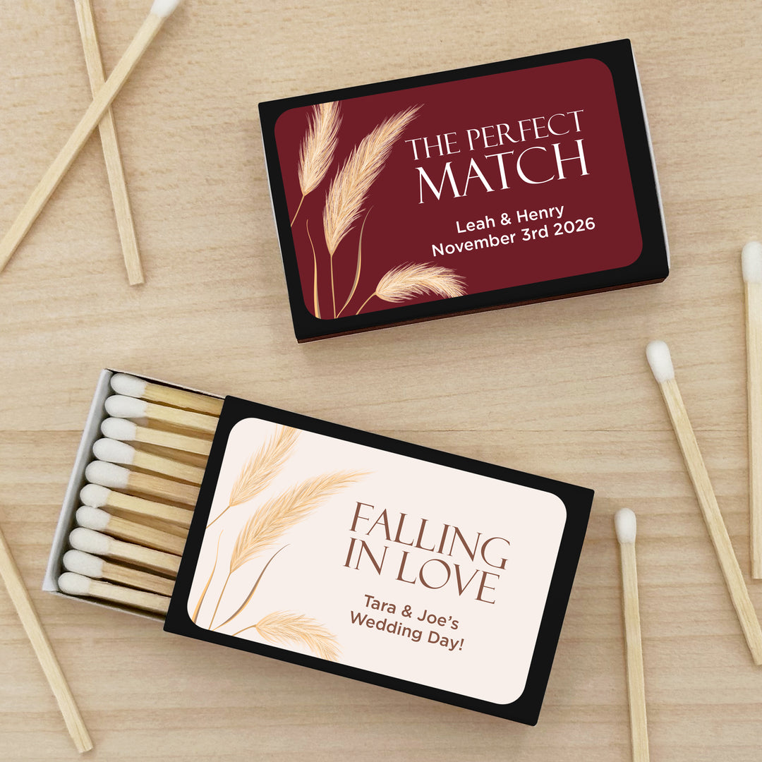 Wedding Favor Matches, Falling in Love, Harvest Grass (Set of 50)