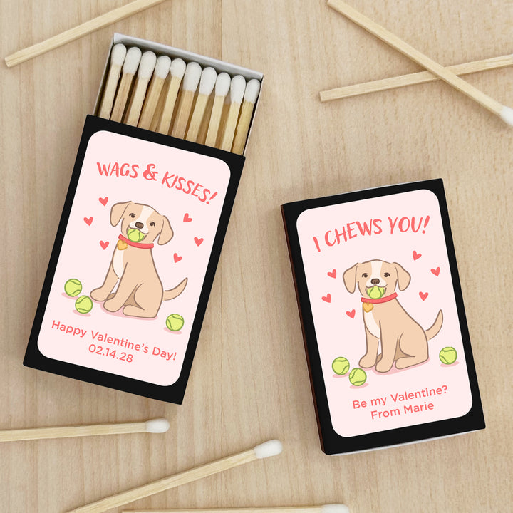 Custom Match Boxes, Valentine's Matchboxes, Galentine's Matches, I Chews You, Valentine's Puppy - Set of 50