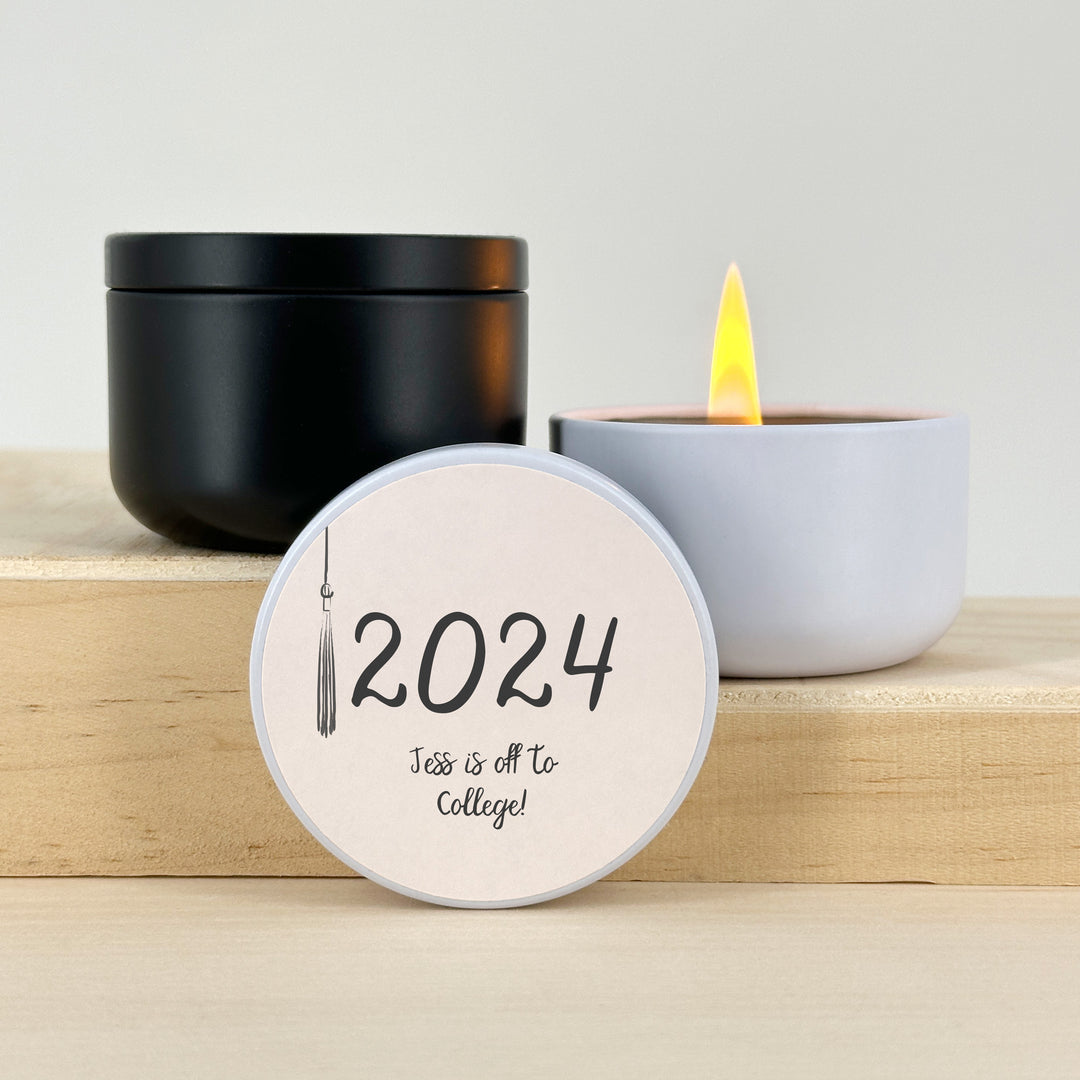 Unique Graduation Favors, Personalized Candles, Grad Party Favors, Hand Drawn Tassel Sketch, 2oz Mini Lavender Candles