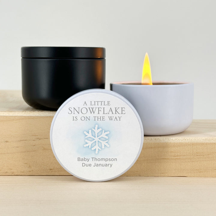 Personalized Candles, Baby Shower Candle Favors, A Little Snowflake is on the Way, Watercolor Snowflake, 2oz Mini Lavender Candles