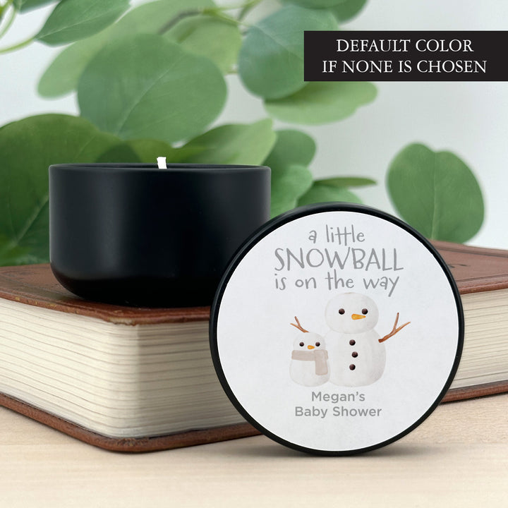 Personalized Candles, Baby Shower Candle Favors, A Little Snowball is on the Way, Watercolor Snowmen, 2oz Mini Lavender Candles