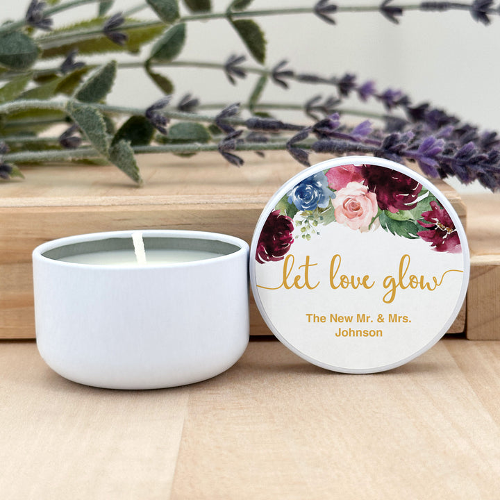 Unique Wedding Favors, Personalized Candles, Burgundy Floral, 2oz Mini Lavender Candles