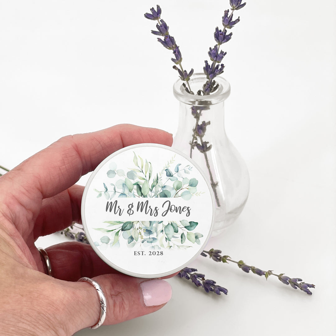 Unique Wedding Favors, Personalized Candles, Custom Candles, Eucalyptus, 2oz Mini Lavender Candles