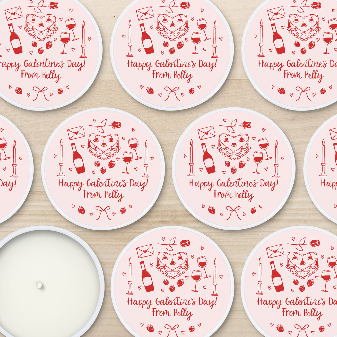 Bulk Favors, Unique Valentine's Day Favors, Custom Galentine's Candles, Hand Drawn Valentine's Sketch Pattern, 2oz Mini Lavender Candles