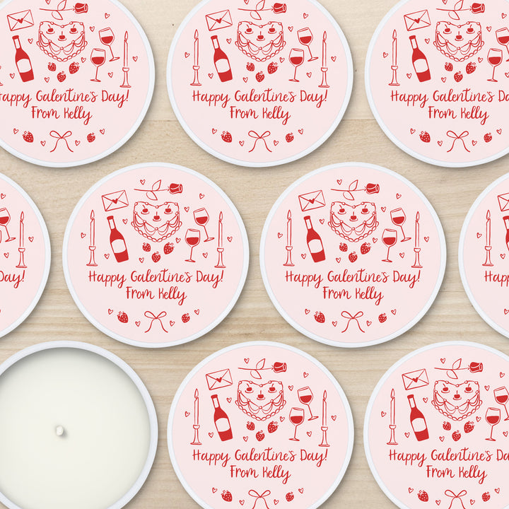 Bulk Favors, Unique Valentine's Day Favors, Custom Galentine's Candles, Hand Drawn Valentine's Sketch Pattern, 2oz Mini Lavender Candles