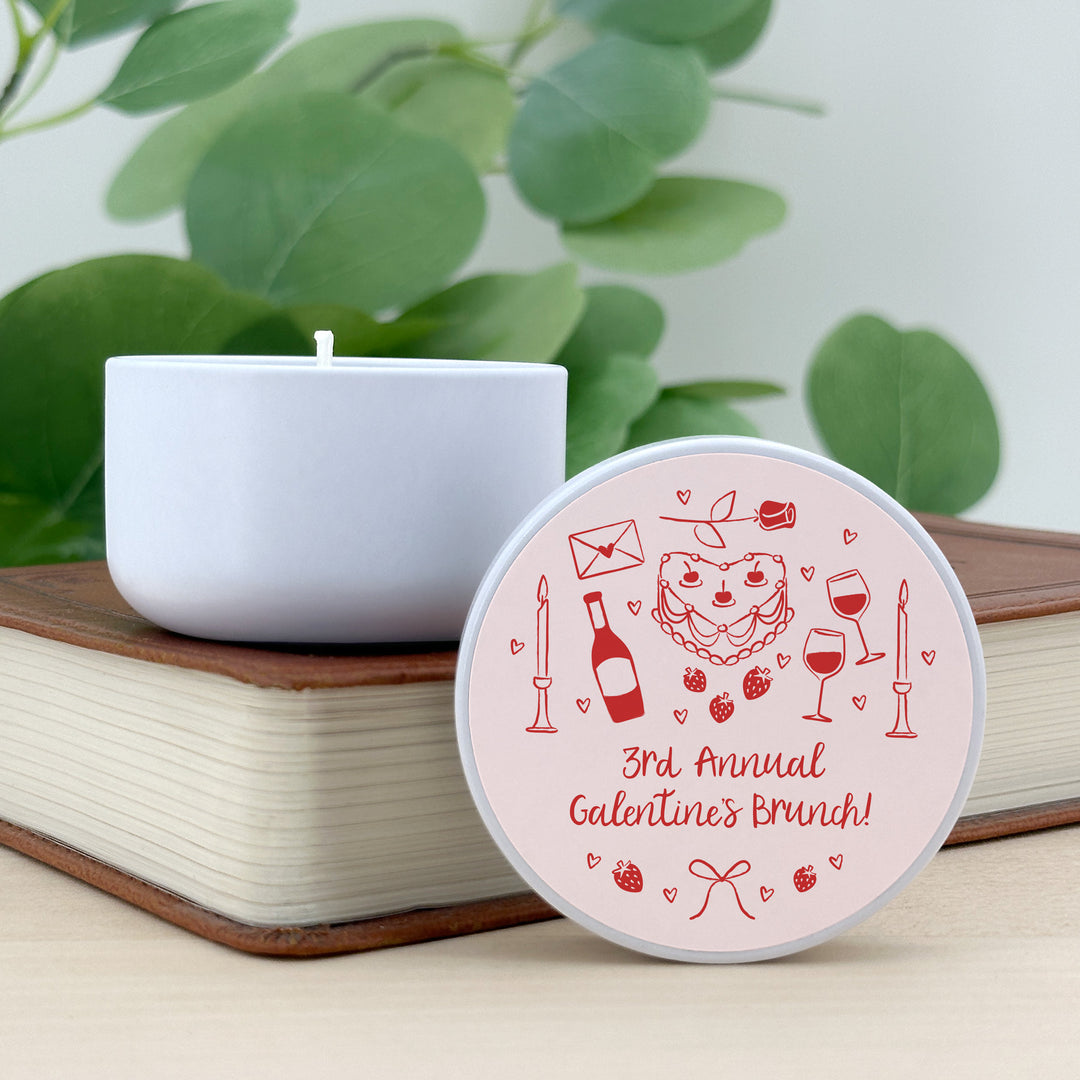 Bulk Favors, Unique Valentine's Day Favors, Custom Galentine's Candles, Hand Drawn Valentine's Sketch Pattern, 2oz Mini Lavender Candles