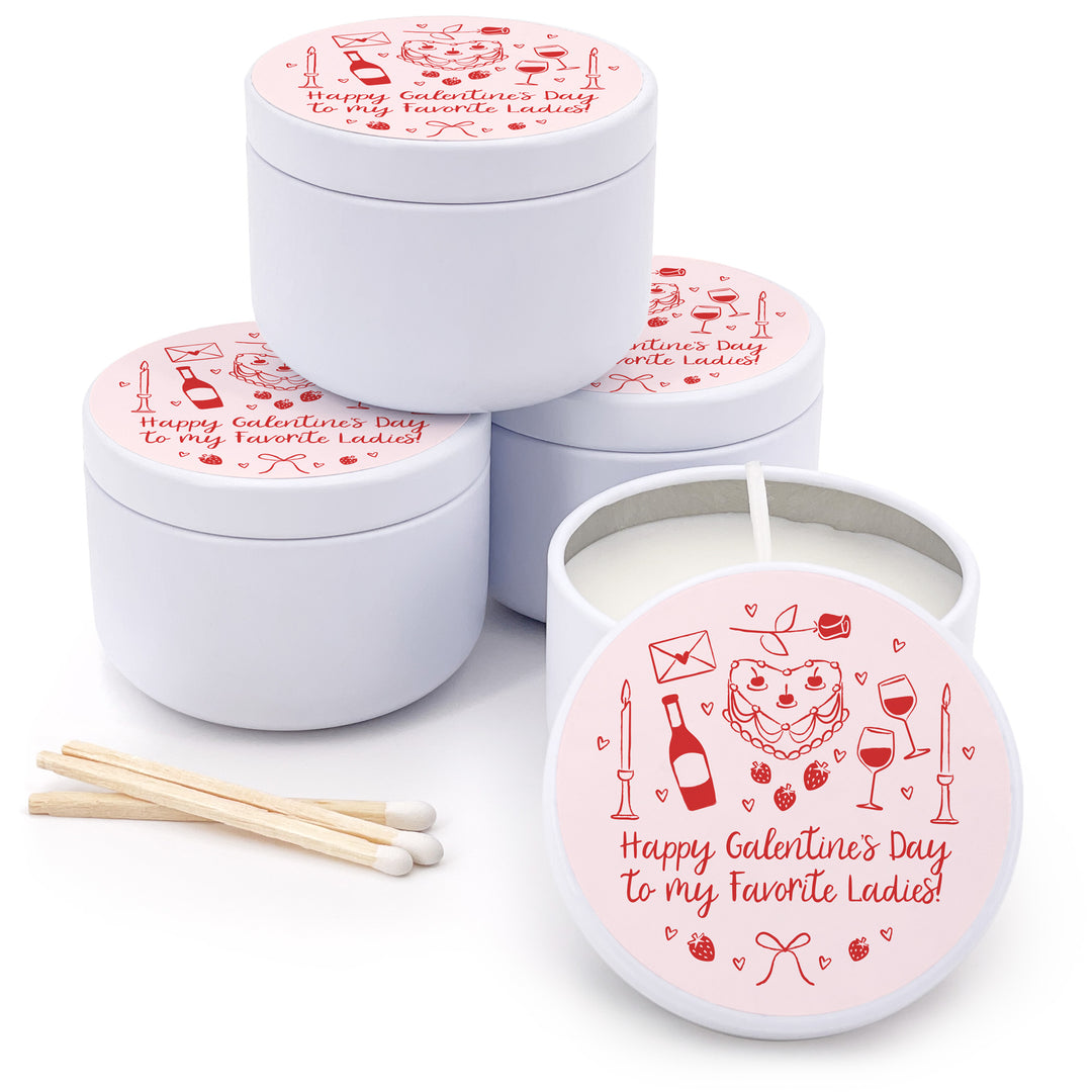 Bulk Favors, Unique Valentine's Day Favors, Custom Galentine's Candles, Hand Drawn Valentine's Sketch Pattern, 2oz Mini Lavender Candles