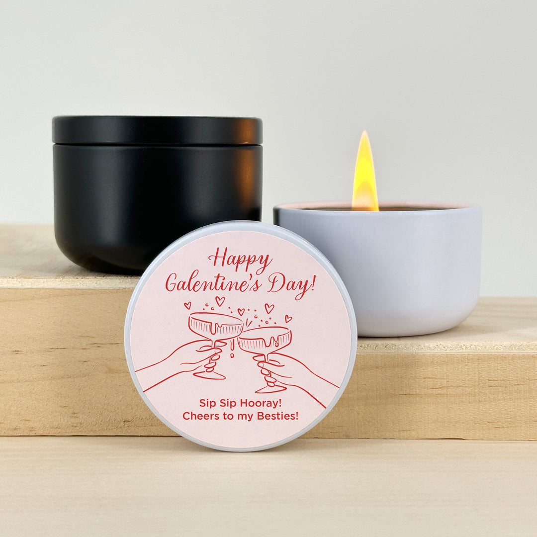 Bulk Favors, Unique Valentine's Day Favors, Custom Galentine's Candles, Clinking Champagne Coupes, 2oz Mini Lavender Candles