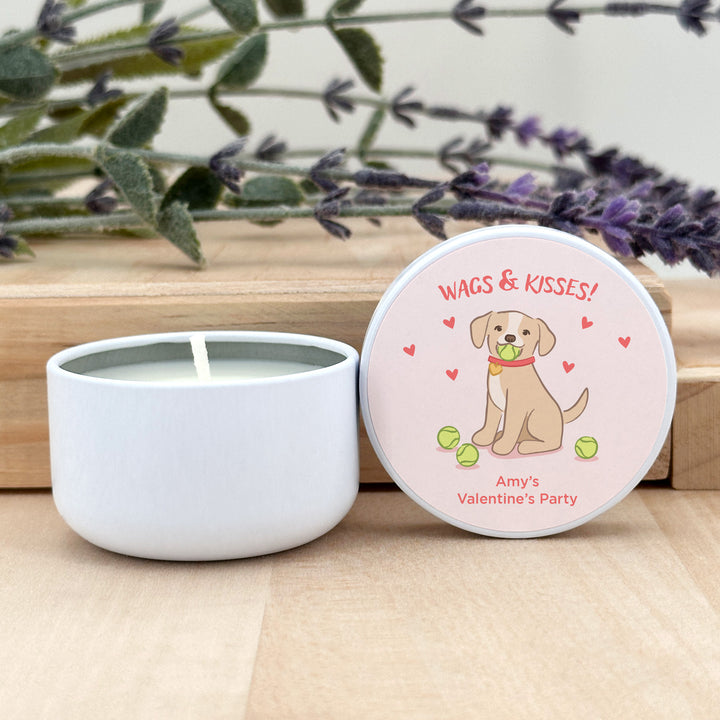 Bulk Favors, Unique Valentine's Day Favors, Custom Galentine's Candles, Valentine's Puppy, 2oz Mini Lavender Candles