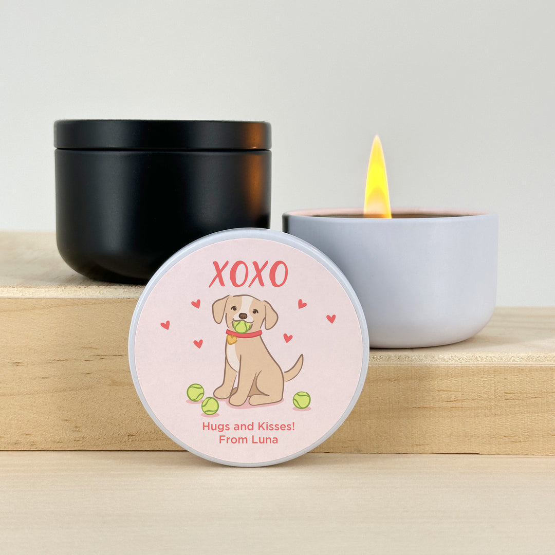 Bulk Favors, Unique Valentine's Day Favors, Custom Galentine's Candles, Valentine's Puppy, 2oz Mini Lavender Candles