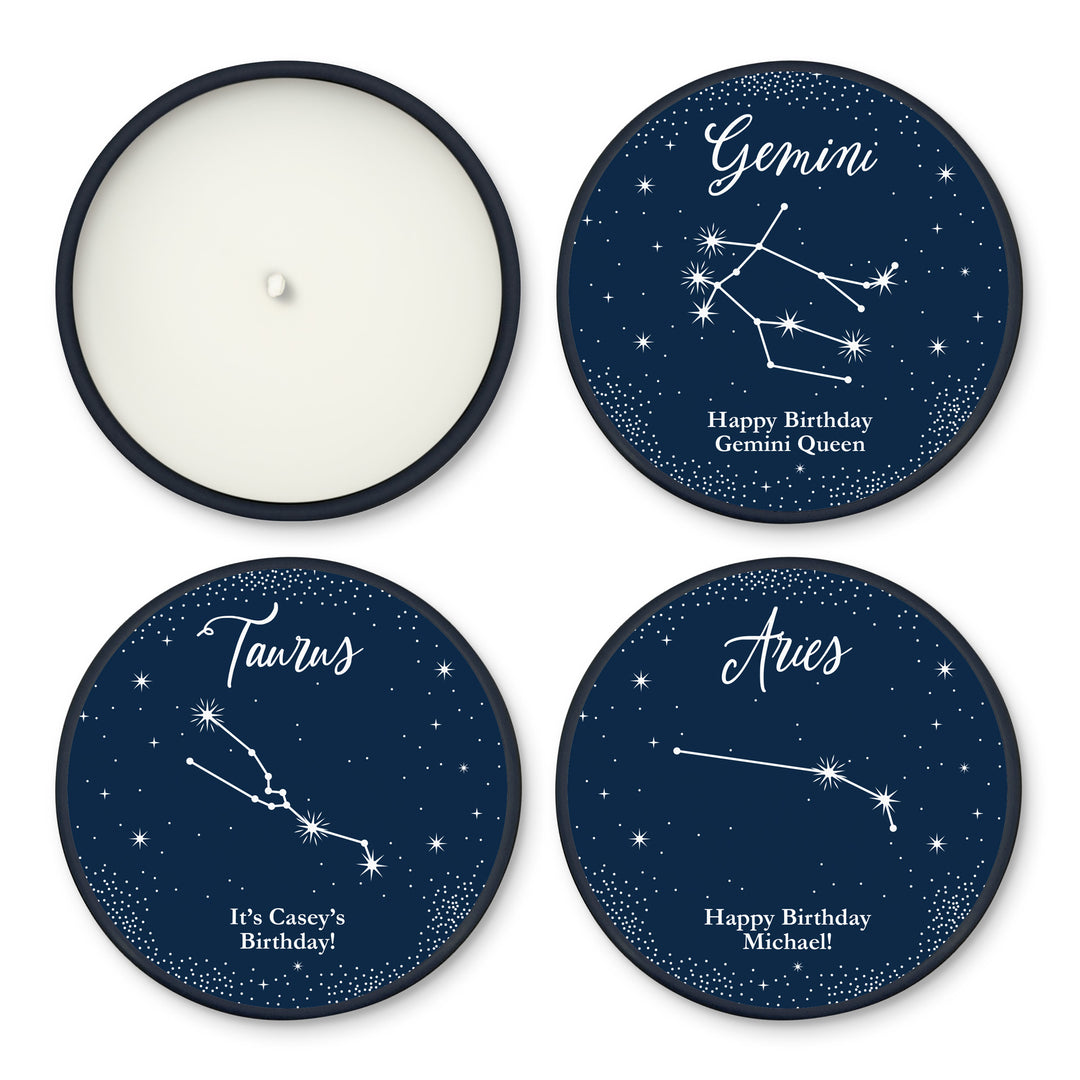 Bulk Favors, Unique Birthday Party Favors, Custom Candles, Astrology, Constellations, Birthday Zodiac Sign, 2oz Mini Lavender Candles