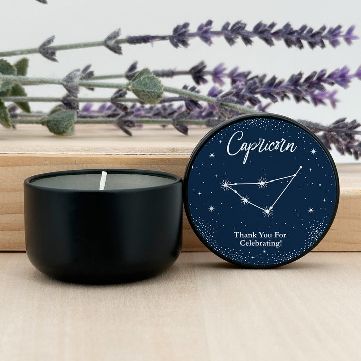 Bulk Favors, Unique Birthday Party Favors, Custom Candles, Astrology, Constellations, Birthday Zodiac Sign, 2oz Mini Lavender Candles