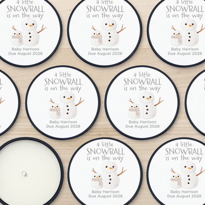 Personalized Candles, Baby Shower Candle Favors, A Little Snowball is on the Way, Watercolor Snowmen, 2oz Mini Lavender Candles