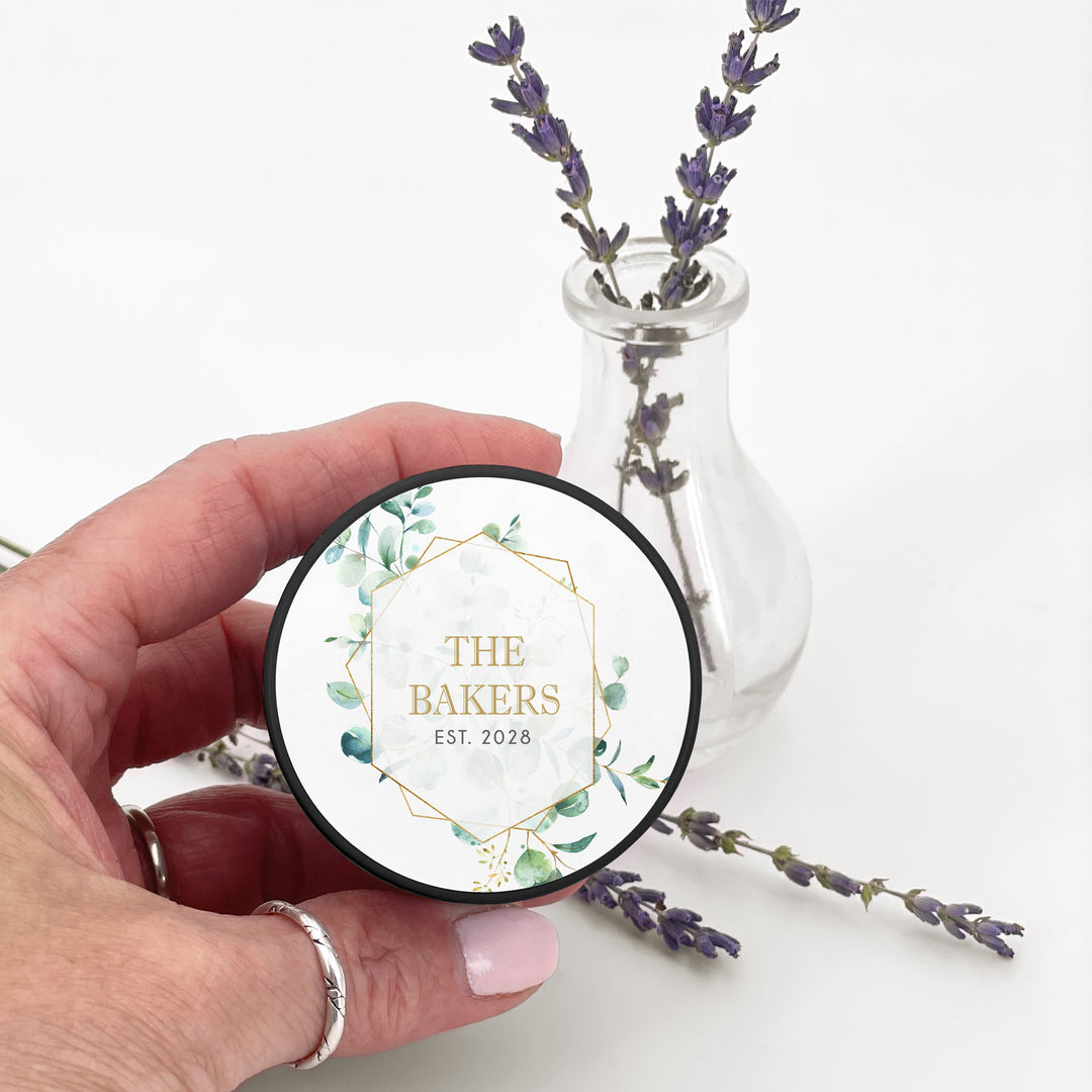 Unique Wedding Favors, Custom Candles, Geometric Eucalyptus, 2oz Mini Lavender Candles