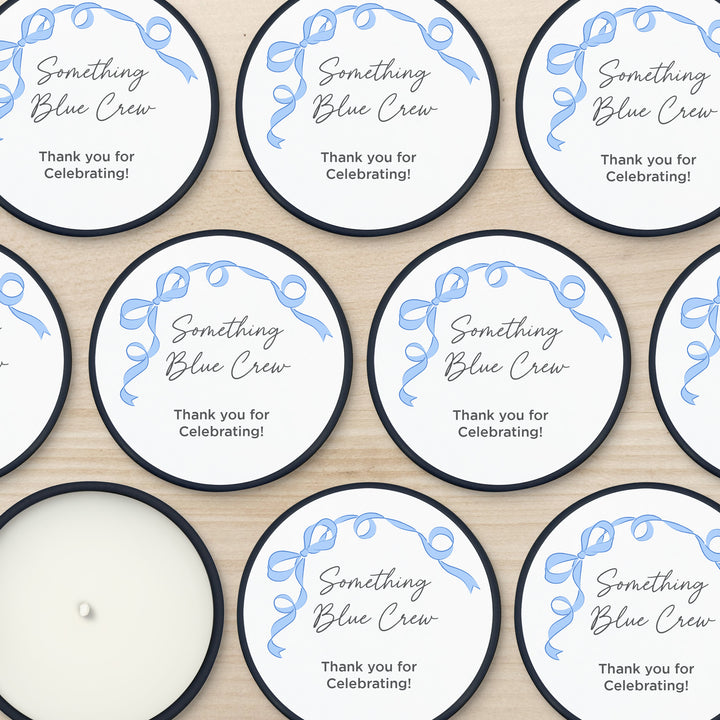 Bulk Wedding Favors, Unique Wedding Favors, Custom Candles, Hand Drawn Ribbon, Something Blue, 2oz Mini Lavender Candles