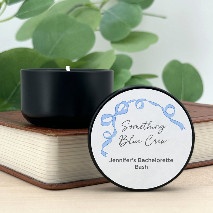 Bulk Wedding Favors, Unique Wedding Favors, Custom Candles, Hand Drawn Ribbon, Something Blue, 2oz Mini Lavender Candles