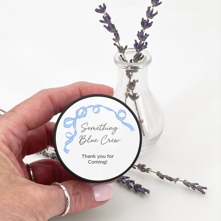 Bulk Wedding Favors, Unique Wedding Favors, Custom Candles, Hand Drawn Ribbon, Something Blue, 2oz Mini Lavender Candles