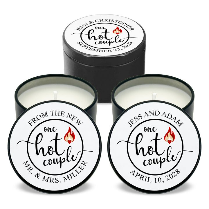 Bulk Wedding Favors, Unique Wedding Favors, Custom Candles, One Hot Couple, 2oz Mini Lavender Candles