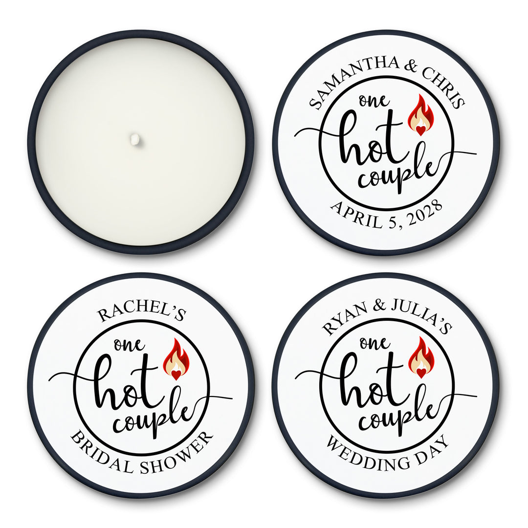 Bulk Wedding Favors, Unique Wedding Favors, Custom Candles, One Hot Couple, 2oz Mini Lavender Candles