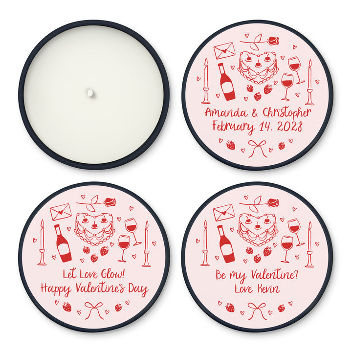 Bulk Favors, Unique Valentine's Day Favors, Custom Galentine's Candles, Hand Drawn Valentine's Sketch Pattern, 2oz Mini Lavender Candles