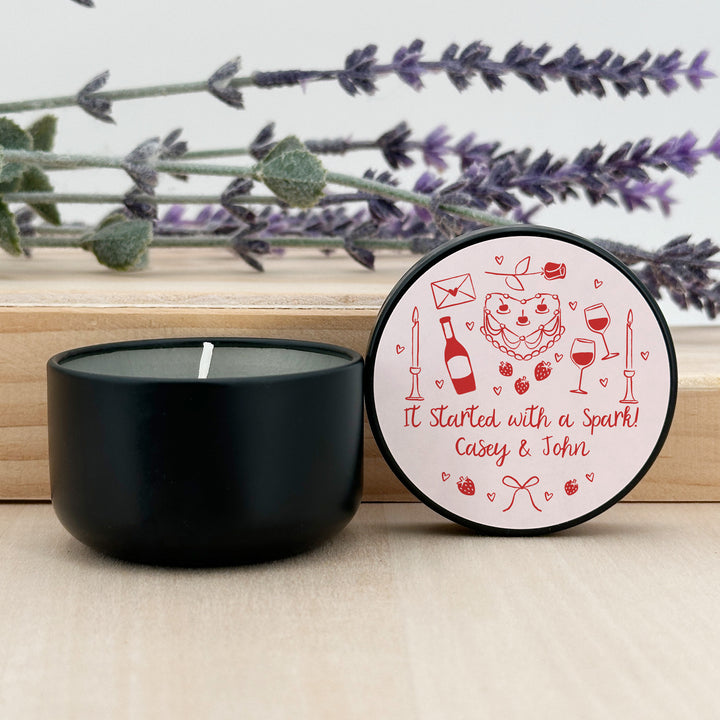 Bulk Favors, Unique Valentine's Day Favors, Custom Galentine's Candles, Hand Drawn Valentine's Sketch Pattern, 2oz Mini Lavender Candles