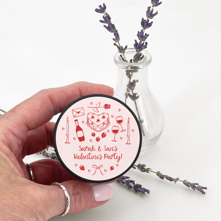 Bulk Favors, Unique Valentine's Day Favors, Custom Galentine's Candles, Hand Drawn Valentine's Sketch Pattern, 2oz Mini Lavender Candles