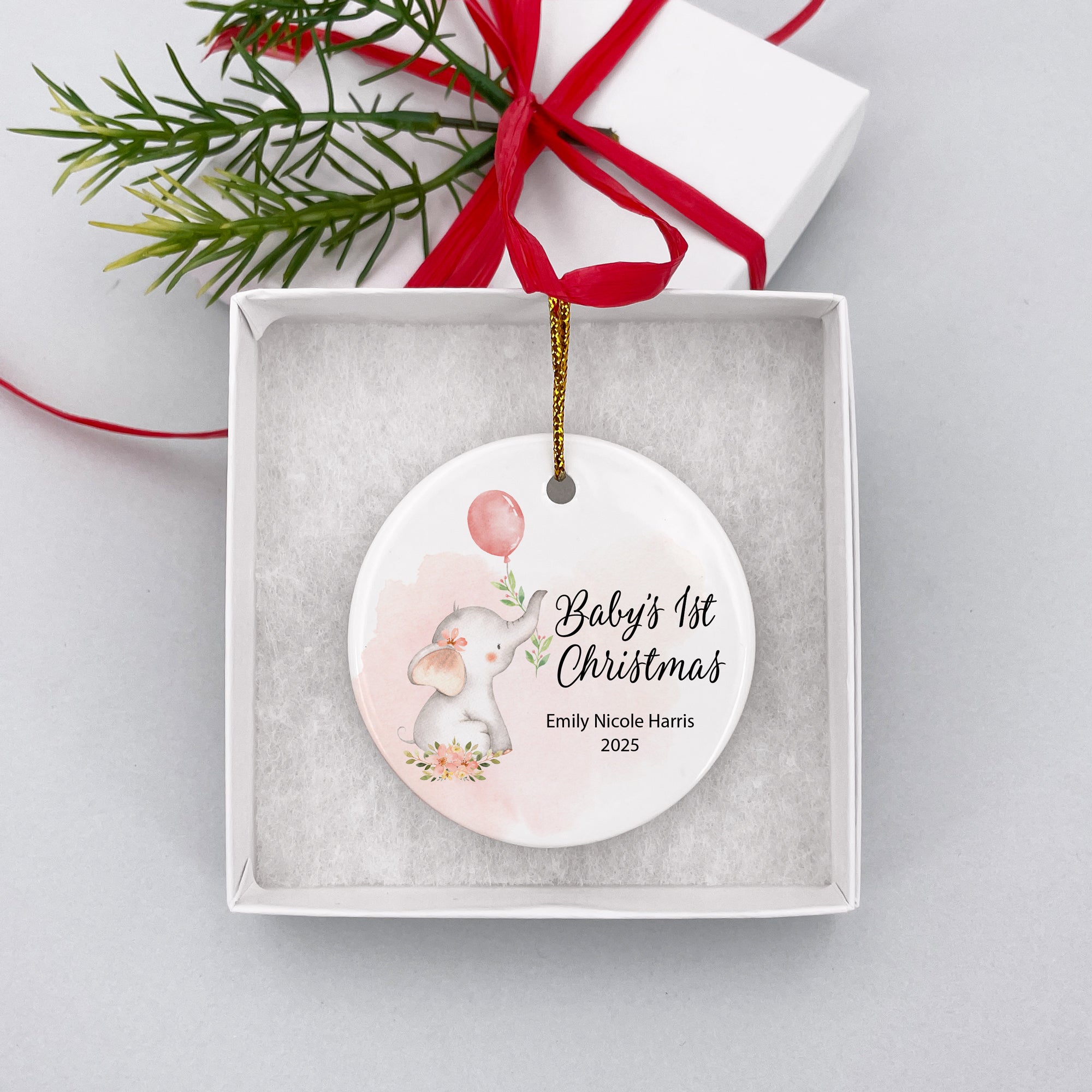 Baby's first christmas elephant 2024 ornament